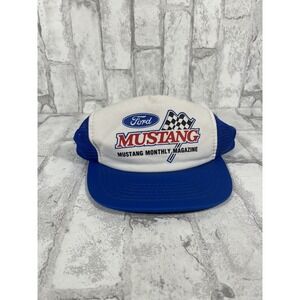 Vintage 80s Sport Cap Ford Mustang Monthly Magazine Snap Back Mesh Trucker Hat